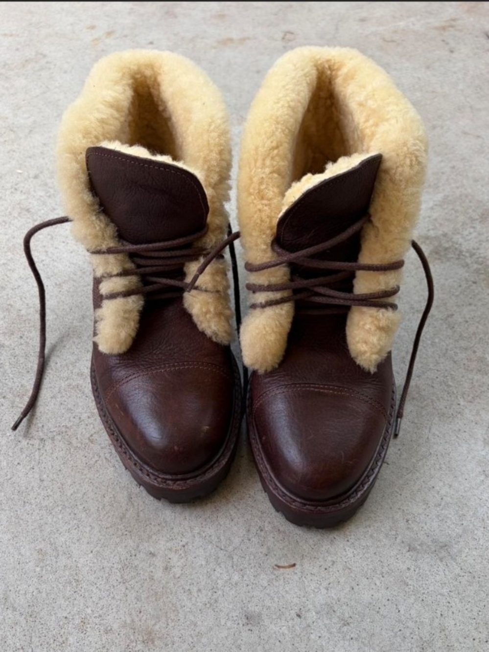 Ralph Lauren Brown Leather Sherpa Wool Lined Lace-Up Ankle Boots Sz 8 Vintage